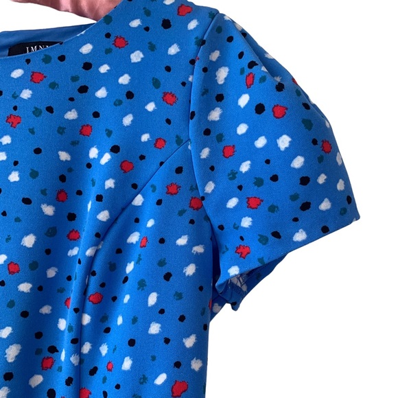 ISAAC MIZRAHI BLUE SHORT SLEEVE CONFETTI DRESS  RIBBON BELT - Picture 12 of 16